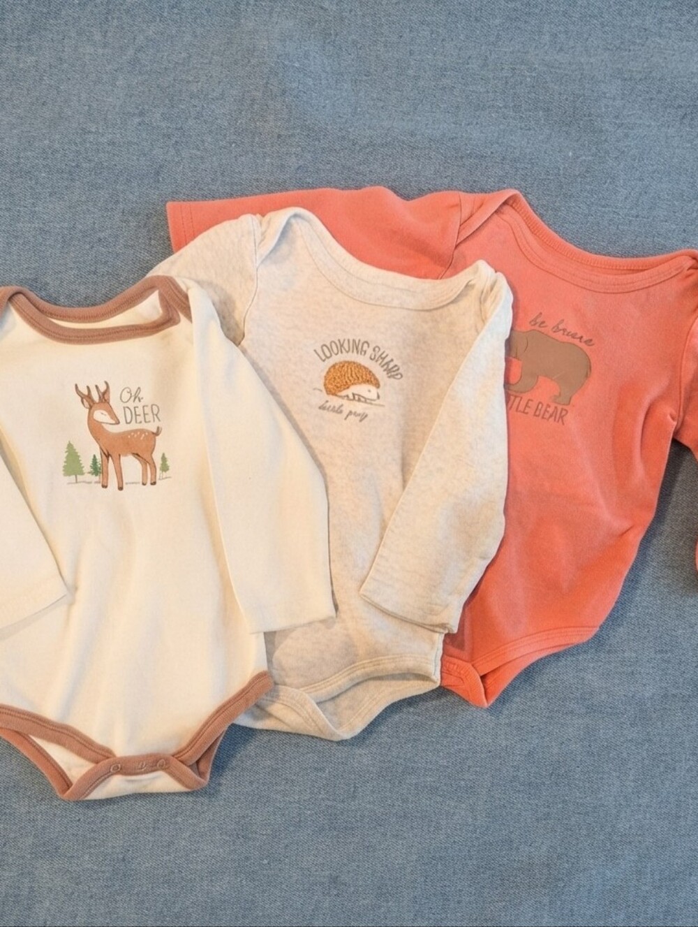 HB 9-12M Kids One-Piece Bodysuit Set in Cream, Heather Gray, and Rust